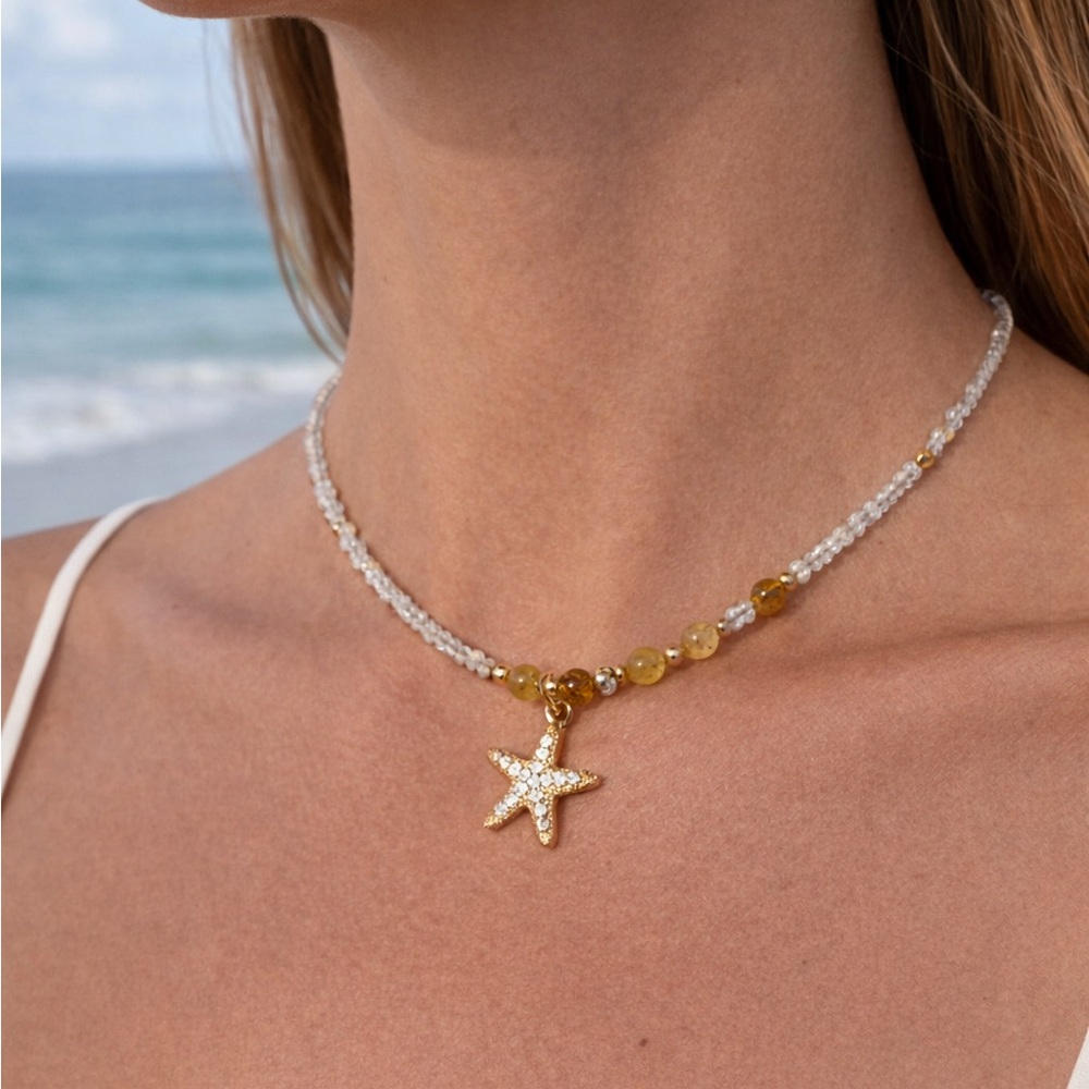 Golden Rutile & Clear Quartz Adjustable Necklace